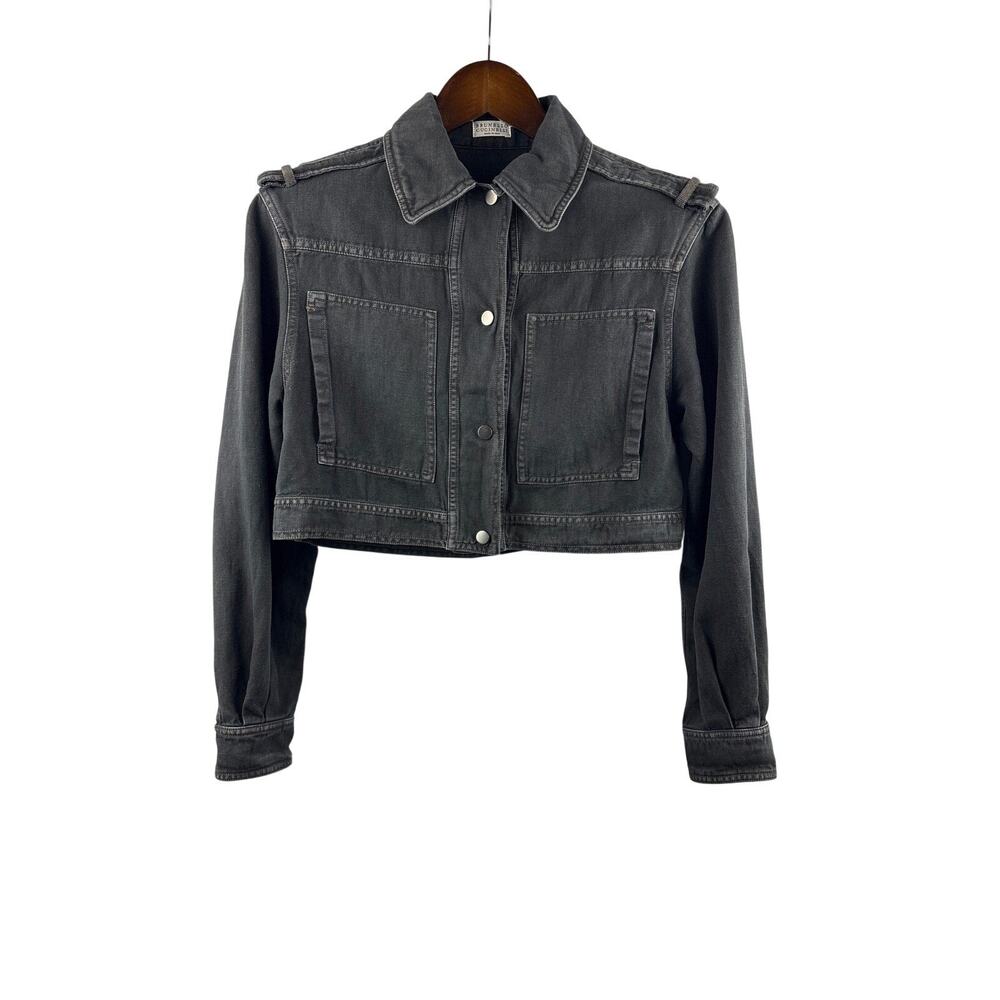 Women’s Brunello Cucinelli Small Light Washed Black Cropped Jean Jacket
